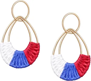 Raffia Hoop Earrings for Women Fun Boho Summer Beach Earrings Lightweight Handmade Straw Wicker Rattan Dangle Earrings Statement Geometric Round Drop Earrings