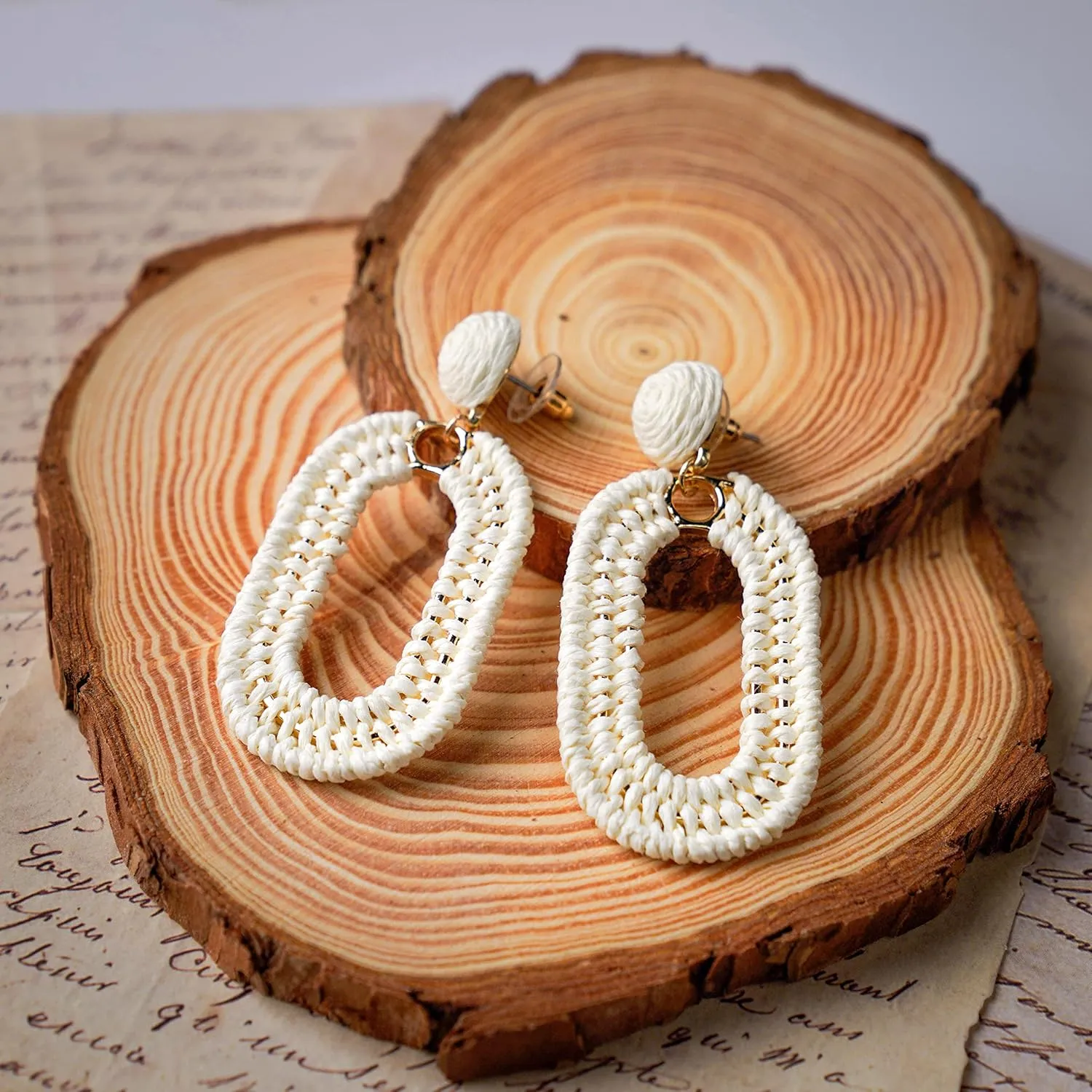 Raffia Oval Earrings for Women - Boho Woven Rattan Earrings for Summer Beach - Tropical Vacation Earrings