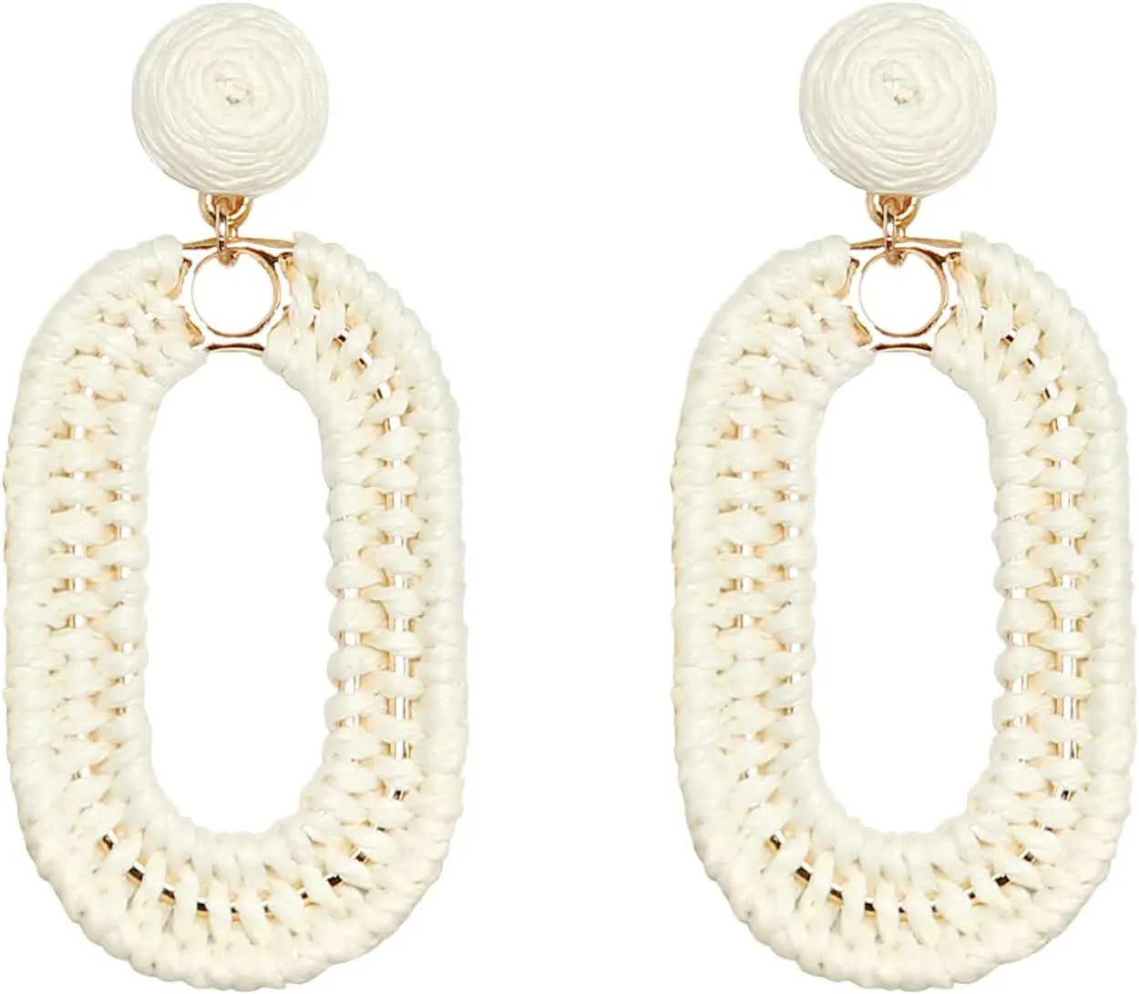 Raffia Oval Earrings for Women - Boho Woven Rattan Earrings for Summer Beach - Tropical Vacation Earrings