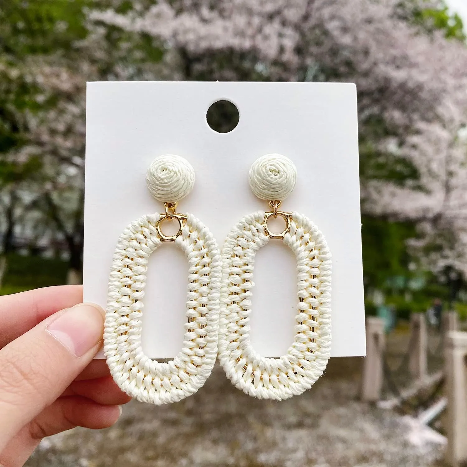 Raffia Oval Earrings for Women - Boho Woven Rattan Earrings for Summer Beach - Tropical Vacation Earrings