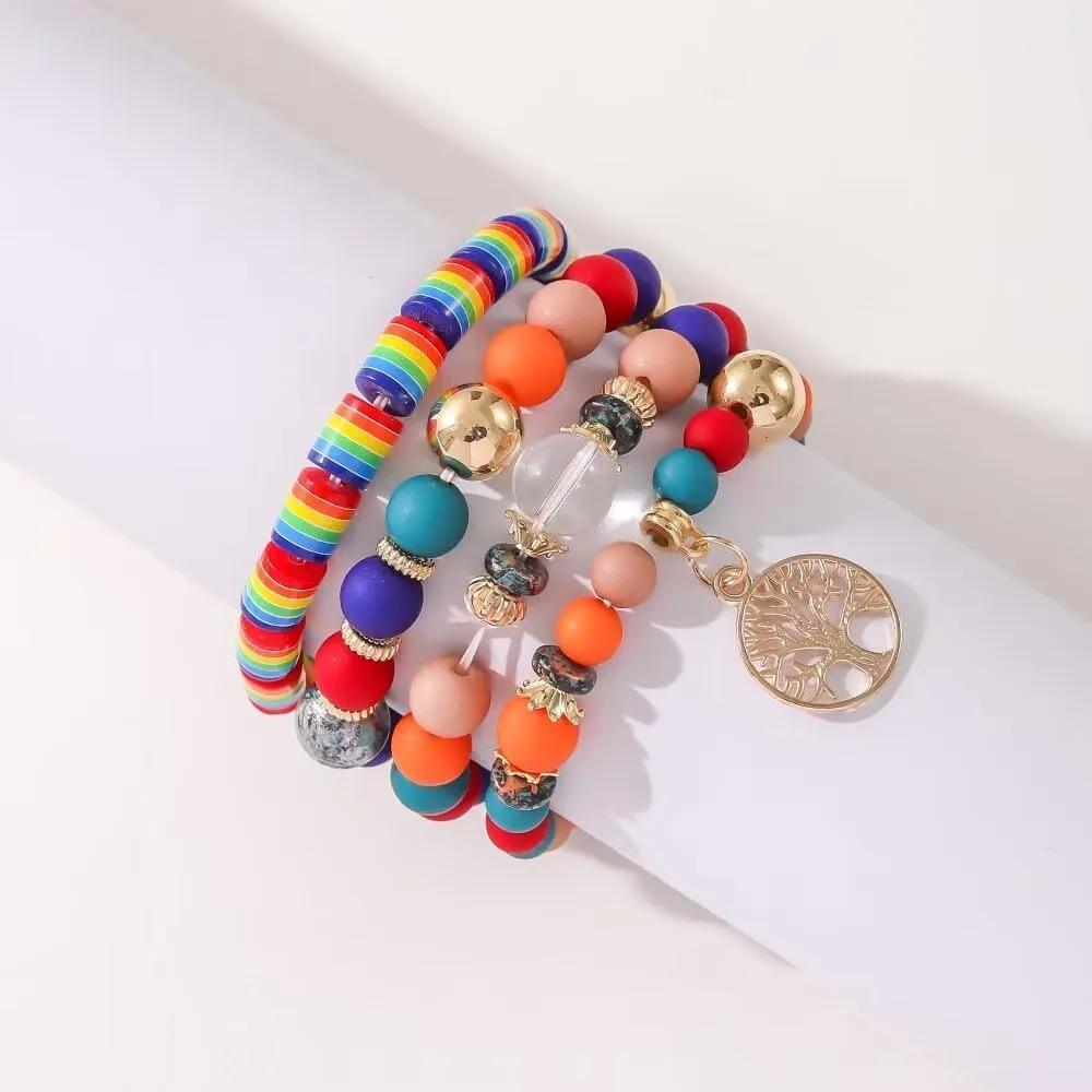 Rainbow LGBT Pride Bracelets Boho Colorful Polymer Clay Beaded Lesbian Bisexual Support Stretch Bracelets Wristband Pride Month Friendship Gifts for Men Women