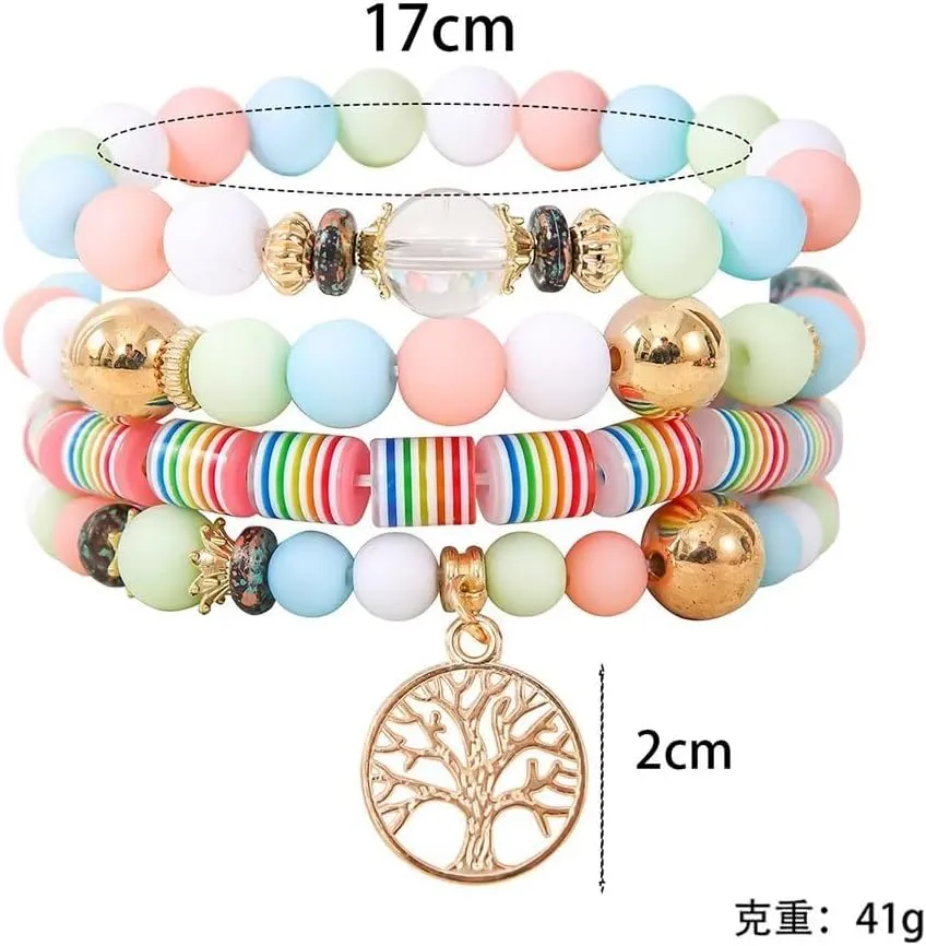 Rainbow LGBT Pride Bracelets Boho Colorful Polymer Clay Beaded Lesbian Bisexual Support Stretch Bracelets Wristband Pride Month Friendship Gifts for Men Women