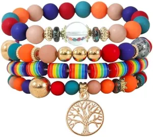 Rainbow LGBT Pride Bracelets Boho Colorful Polymer Clay Beaded Lesbian Bisexual Support Stretch Bracelets Wristband Pride Month Friendship Gifts for Men Women