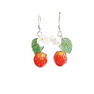 RainDesigns Custom Sweet Strawberry Dangle Earrings Handmade Resin Duo Strawberry Fruit Jewelry Personalized Pink Red Gift for Women Girl