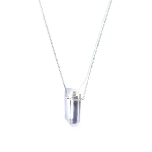 Raw Clear Quartz Crystal Necklace, Authentic Natural White Pendant, 925 Sterling Silver 18 inch Chain, Handmade Jewelry Gifts for Women and Men (Crystal-Silver)