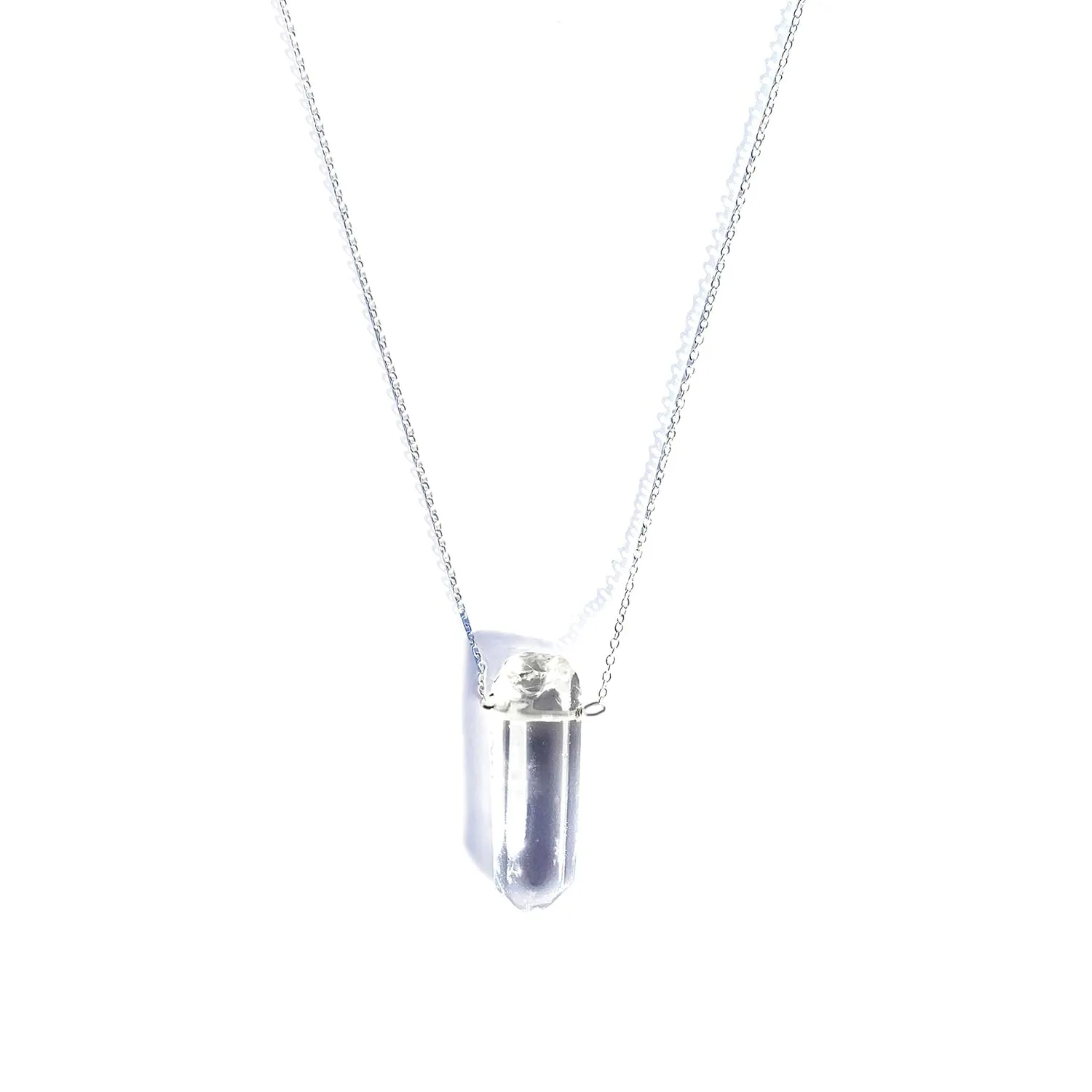 Raw Clear Quartz Crystal Necklace, Authentic Natural White Pendant, 925 Sterling Silver 18 inch Chain, Handmade Jewelry Gifts for Women and Men (Crystal-Silver)