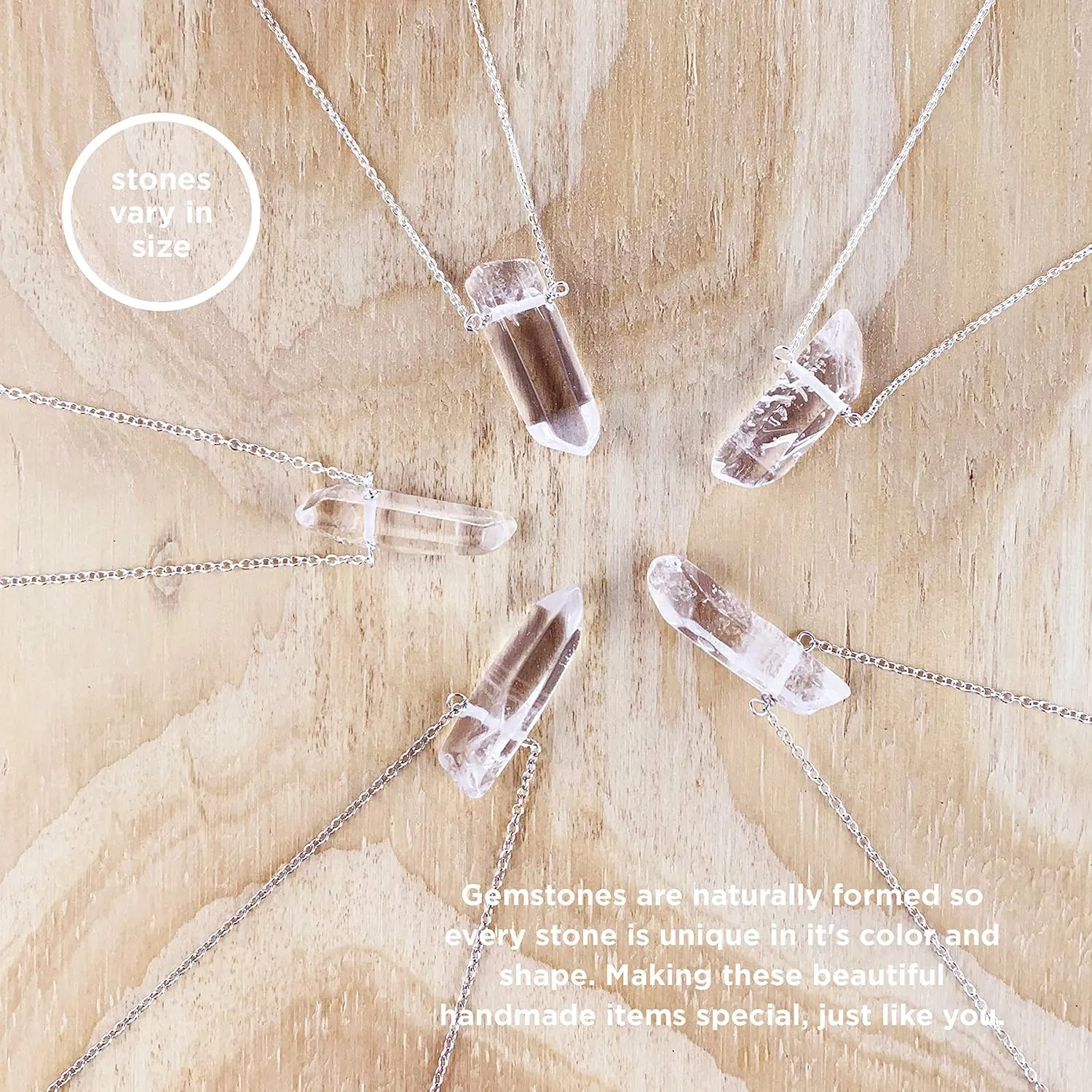 Raw Clear Quartz Crystal Necklace, Authentic Natural White Pendant, 925 Sterling Silver 18 inch Chain, Handmade Jewelry Gifts for Women and Men (Crystal-Silver)