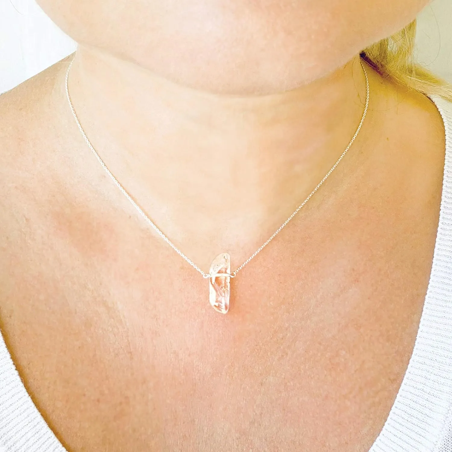 Raw Clear Quartz Crystal Necklace, Authentic Natural White Pendant, 925 Sterling Silver 18 inch Chain, Handmade Jewelry Gifts for Women and Men (Crystal-Silver)