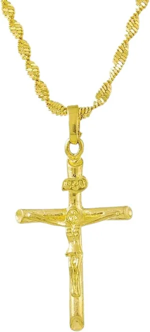 Real 24K Gold Color Cross Pendant & Necklace for Men/Women Gold Chain Religious Christian Jewelry Christmas Gifts