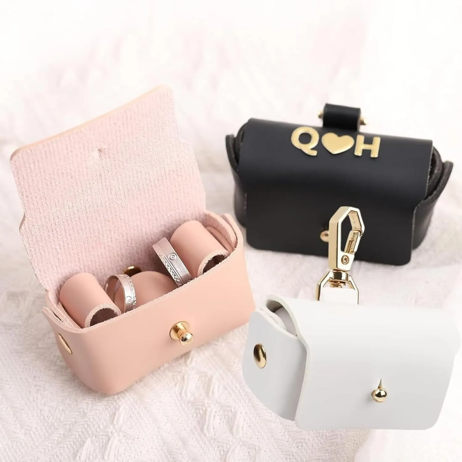 Ring Bearer Pillows for Dog Collar with Sticker, Leather Wedding Ring Pillow Box for Pet, Couple Ring Storage Box for Proposal Engagement Wedding Ceremony Party, Black