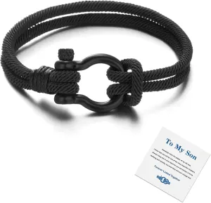 RINHOO FRIENDSHIP To My Son Bracelet I Will Always Be With You Handmade Braided Leather Love Bracelet Inspirational Wristband Meaningful Bracelet