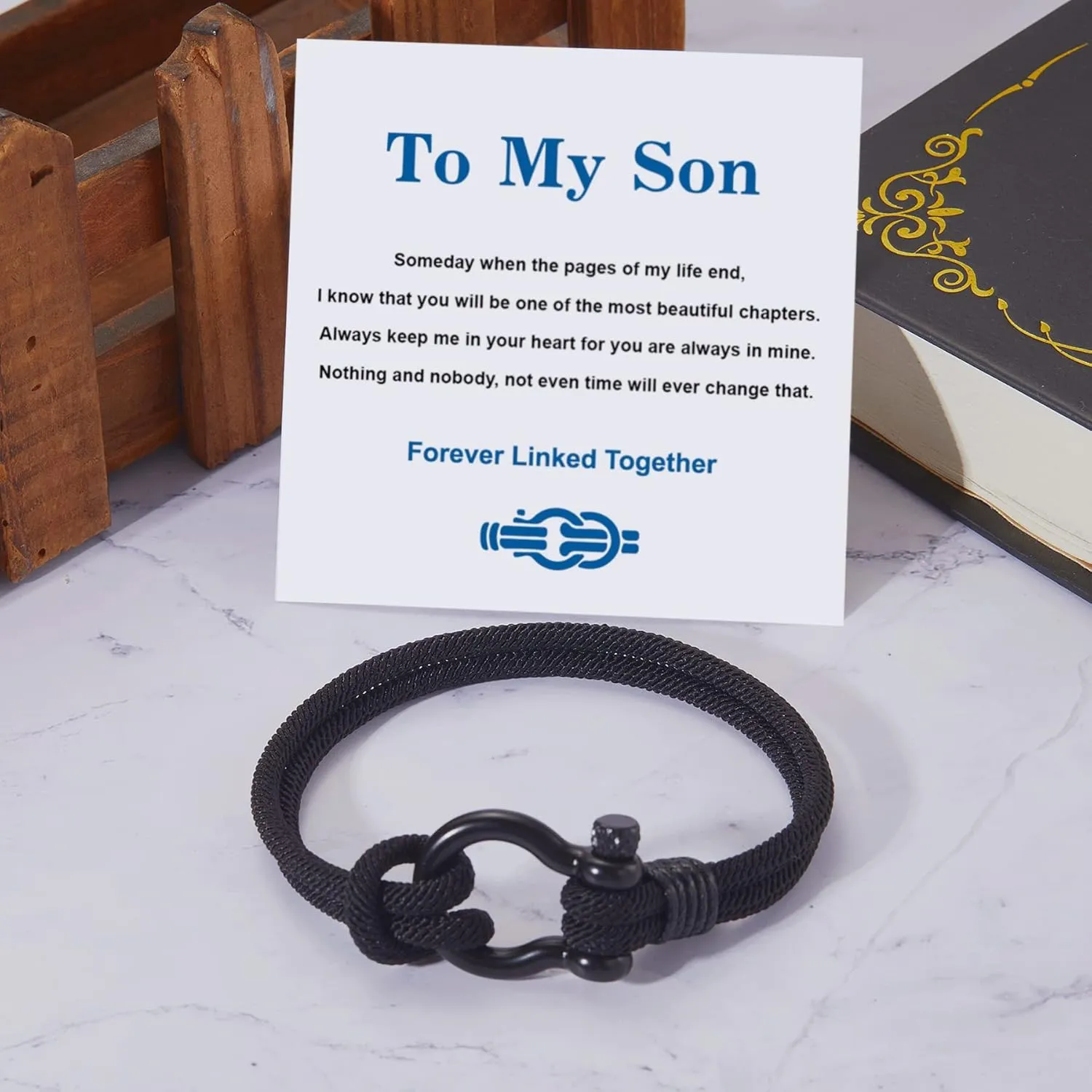 RINHOO FRIENDSHIP To My Son Bracelet I Will Always Be With You Handmade Braided Leather Love Bracelet Inspirational Wristband Meaningful Bracelet
