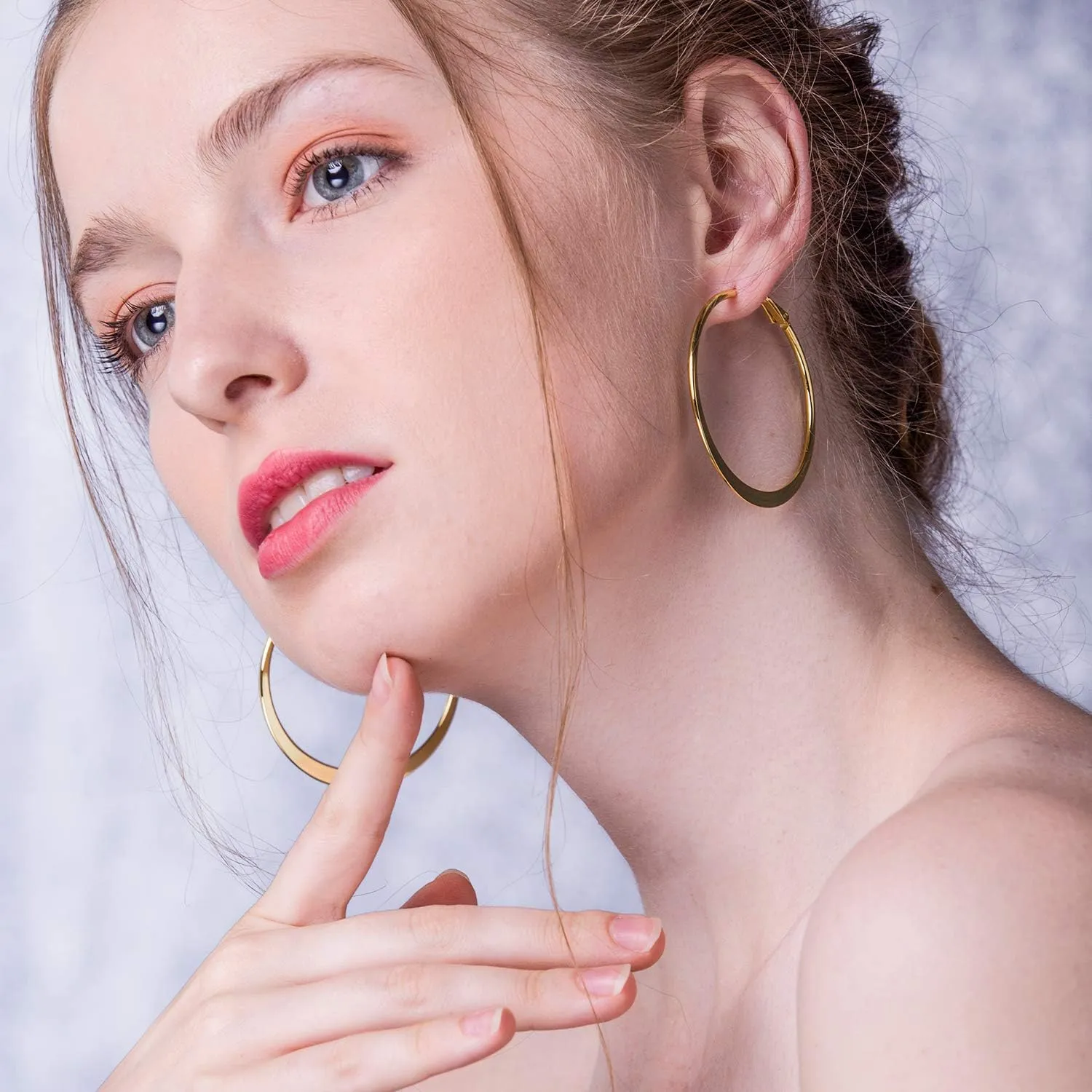 Rose Gold Hoop Earrings for Women, Fashion Round Lightweight Hoops Earrings Gift White Gold Rose Gold Plated 40mm - 50mm - 60mm