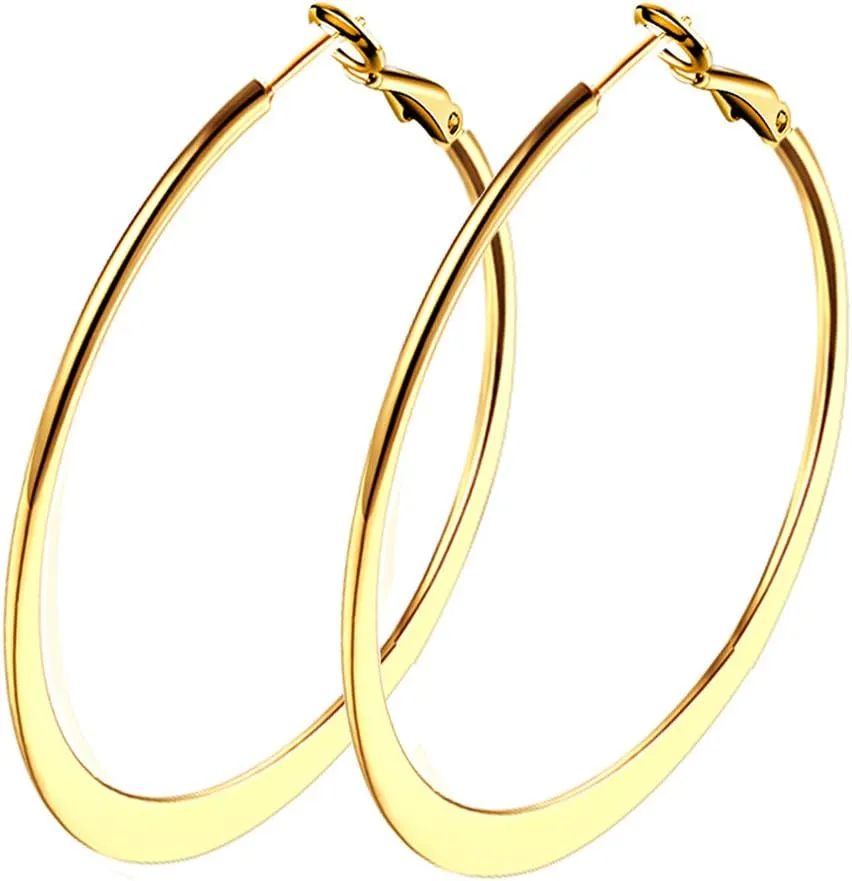 Rose Gold Hoop Earrings for Women, Fashion Round Lightweight Hoops Earrings Gift White Gold Rose Gold Plated 40mm - 50mm - 60mm