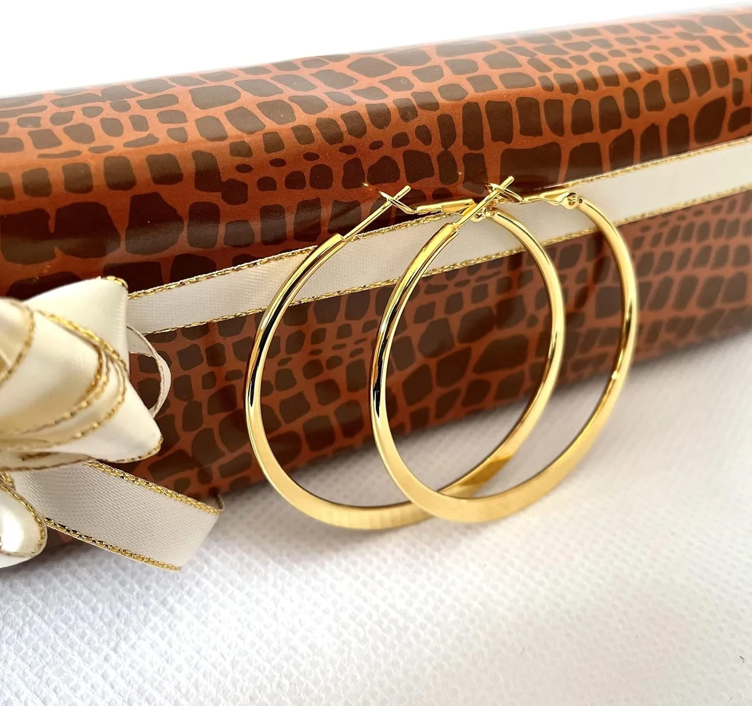 Rose Gold Hoop Earrings for Women, Fashion Round Lightweight Hoops Earrings Gift White Gold Rose Gold Plated 40mm - 50mm - 60mm