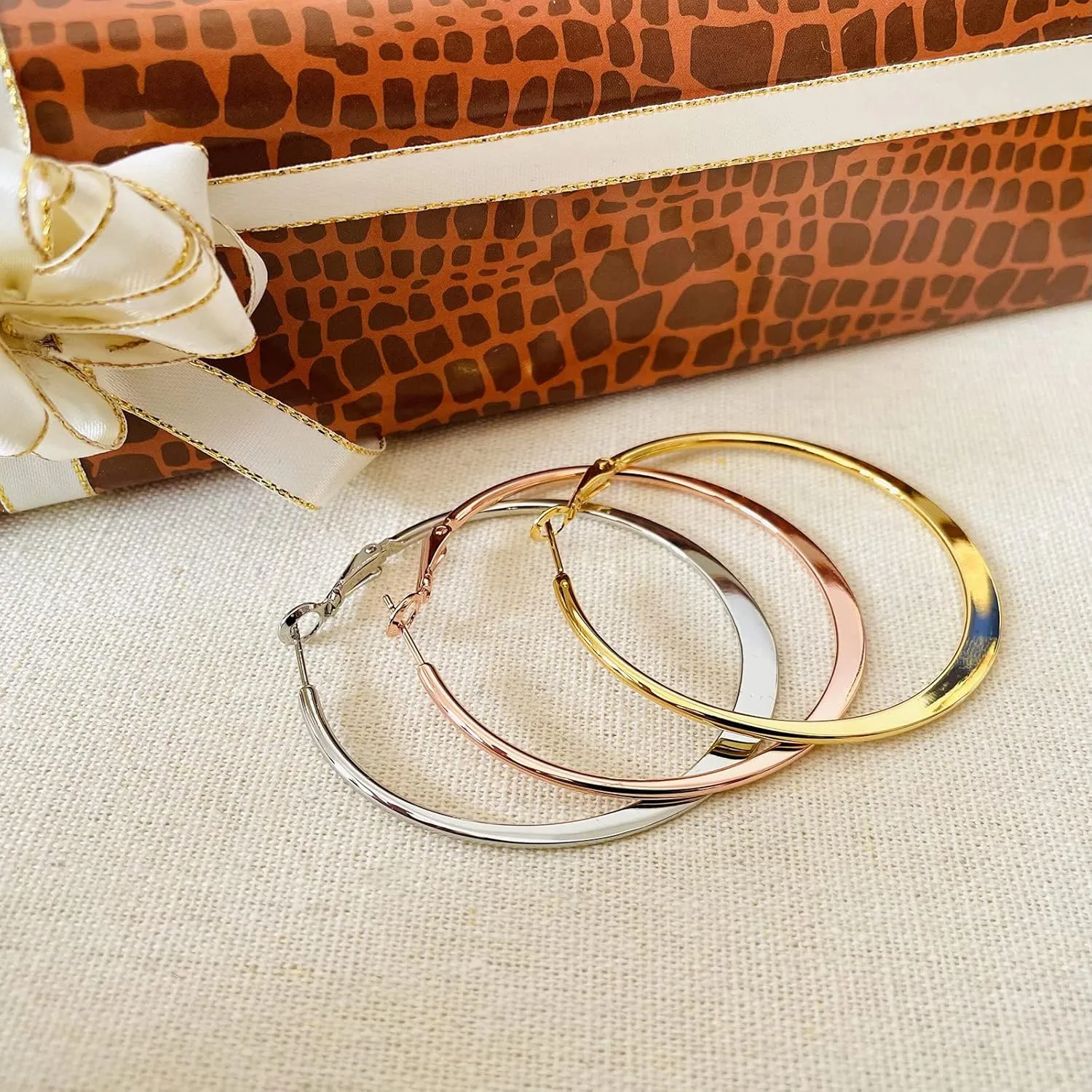 Rose Gold Hoop Earrings for Women, Fashion Round Lightweight Hoops Earrings Gift White Gold Rose Gold Plated 40mm - 50mm - 60mm