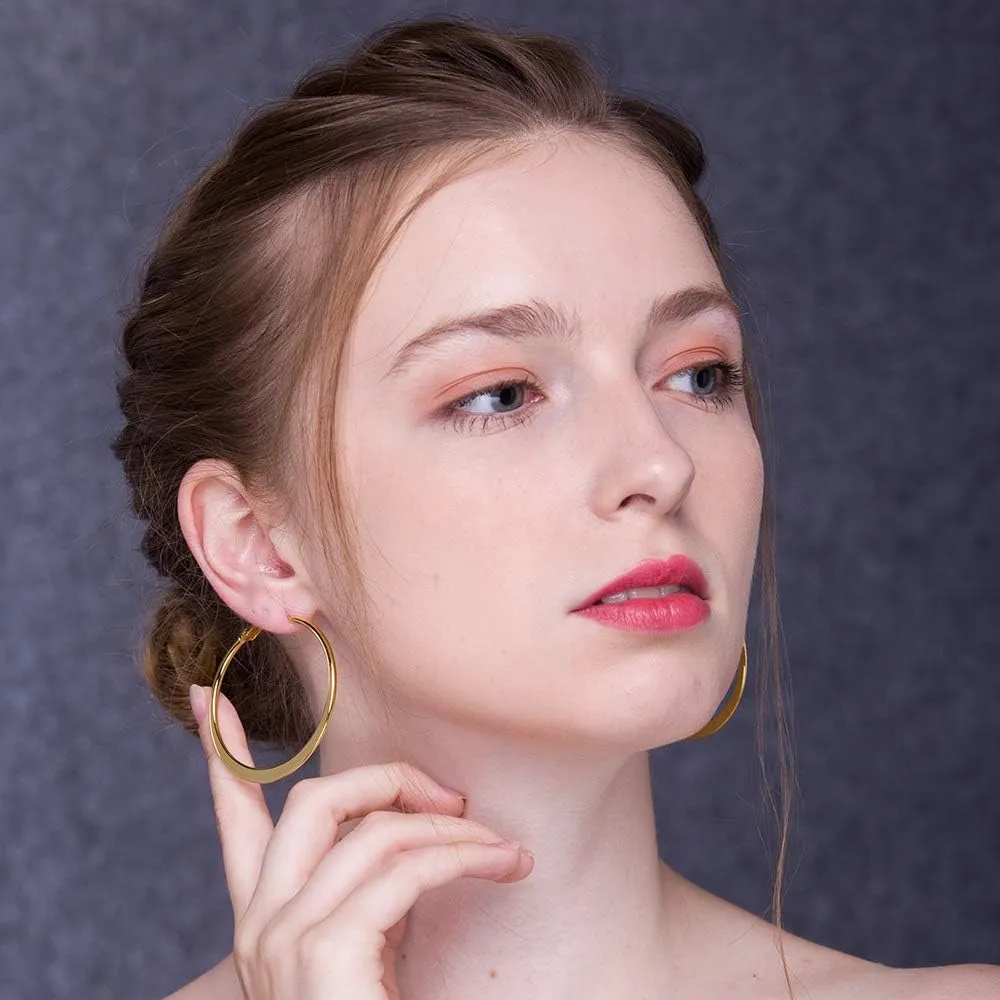 Rose Gold Hoop Earrings for Women, Fashion Round Lightweight Hoops Earrings Gift White Gold Rose Gold Plated 40mm - 50mm - 60mm