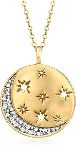Ross-Simons 0.10 ct. t.w. Diamond Moon and Star Disc Pendant Necklace in 18kt Gold Over Sterling. 16 inches