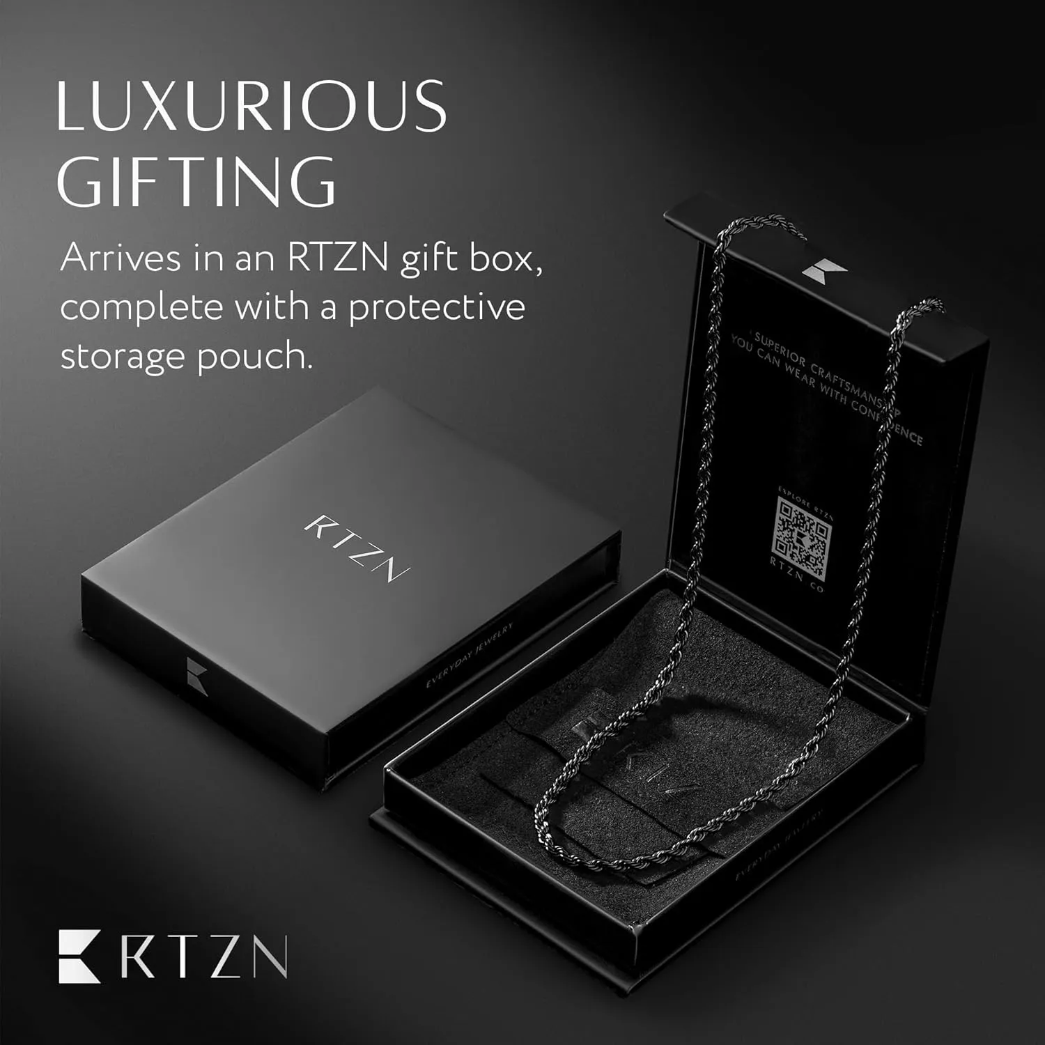 RTZN Mens Black Chain Necklace  3/3.5/5mm Rope Chains & Black Cuban Link Chain for Men & Women  Premium Non-Tarnish & Waterproof Mens Stainless Steel Necklace  18/20/22/24/26" Inch