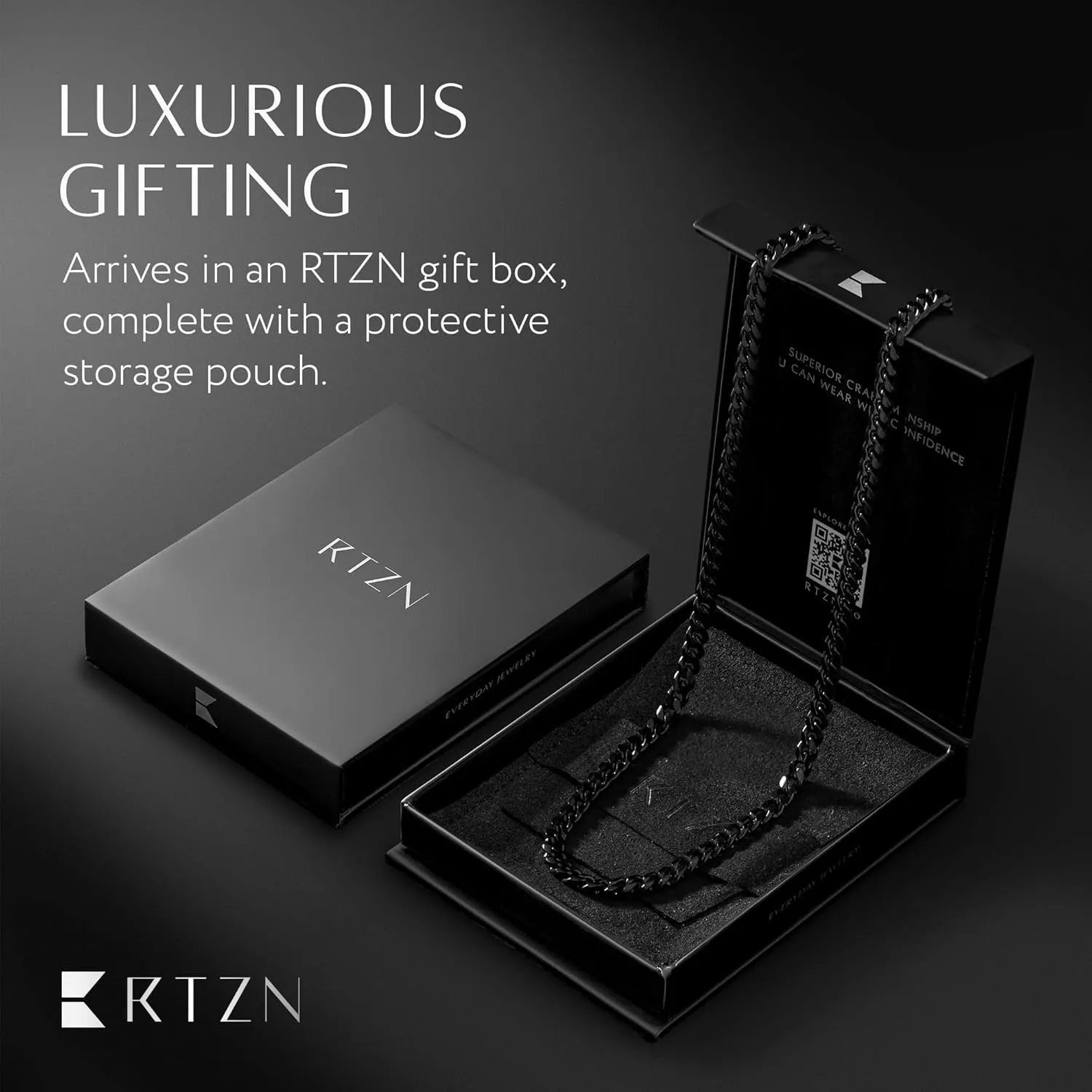 RTZN Mens Black Chain Necklace  3/3.5/5mm Rope Chains & Black Cuban Link Chain for Men & Women  Premium Non-Tarnish & Waterproof Mens Stainless Steel Necklace  18/20/22/24/26" Inch