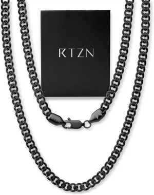 RTZN Mens Black Chain Necklace  3/3.5/5mm Rope Chains & Black Cuban Link Chain for Men & Women  Premium Non-Tarnish & Waterproof Mens Stainless Steel Necklace  18/20/22/24/26" Inch