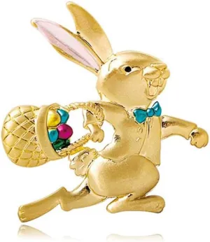 Running Rabbit Easter Egg Cartoon Brooch Pin for Women Girls Cute Vintage Gold Plated Animal Bunny Brooches Lapel Pins Badge Accessory for Suit Dress Clothing Hat Bag Fashion Jewelry for Easter Day Daughter Birthday