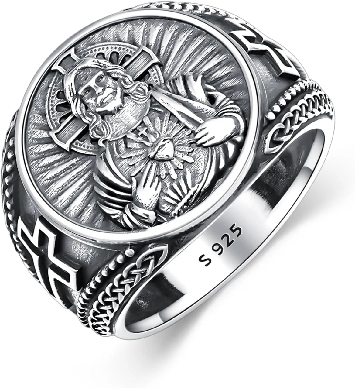Saint Jesus Rings 925 Sterling Silver Heart of Jesus Religious Catholic Rings