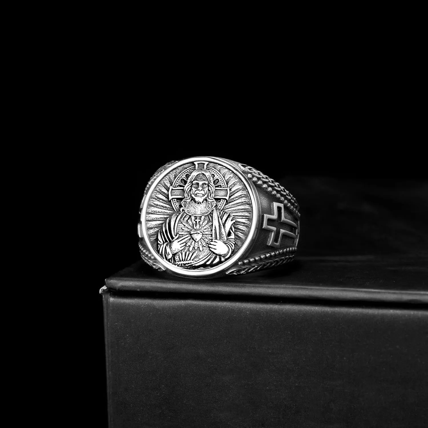 Saint Jesus Rings 925 Sterling Silver Heart of Jesus Religious Catholic Rings