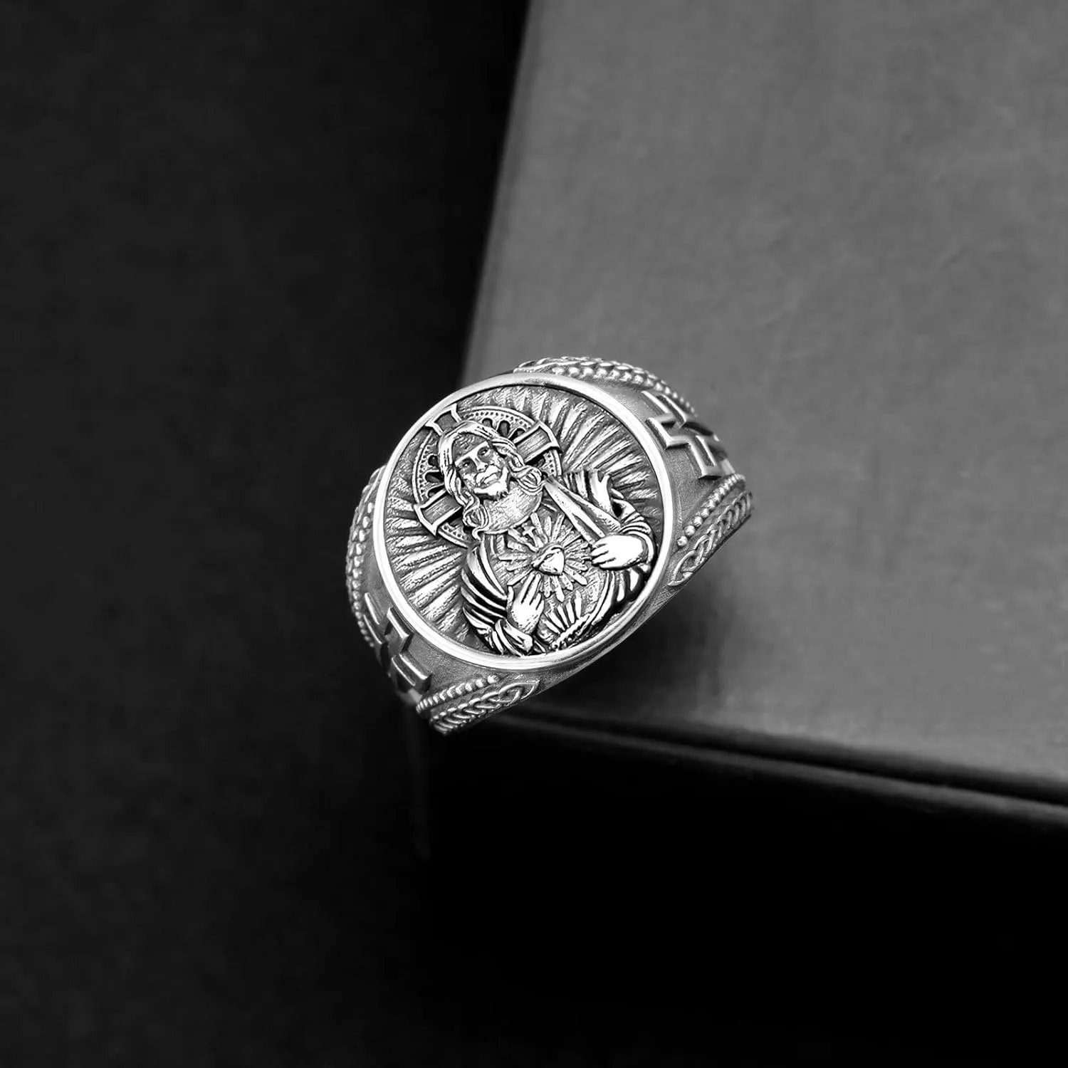 Saint Jesus Rings 925 Sterling Silver Heart of Jesus Religious Catholic Rings