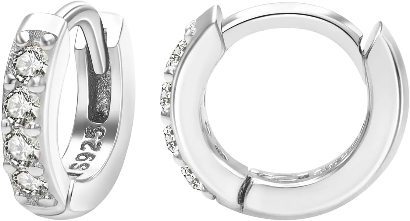SANNYRA Hoops Earrings for Women, Small cartilage Diamond Sterling Silver Huggie Hoop Earrings, 6mm 8mm 10mm 12mm Cz Ear Studs for Men Women
