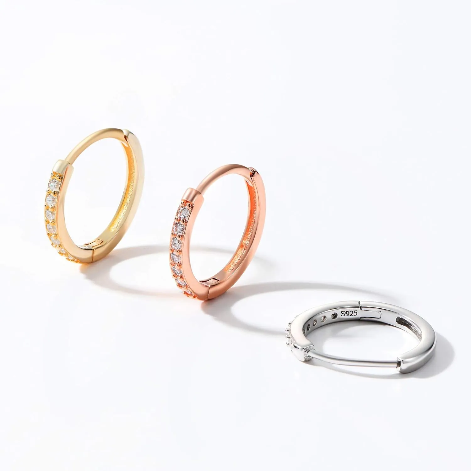 SANNYRA Hoops Earrings for Women, Small cartilage Diamond Sterling Silver Huggie Hoop Earrings, 6mm 8mm 10mm 12mm Cz Ear Studs for Men Women