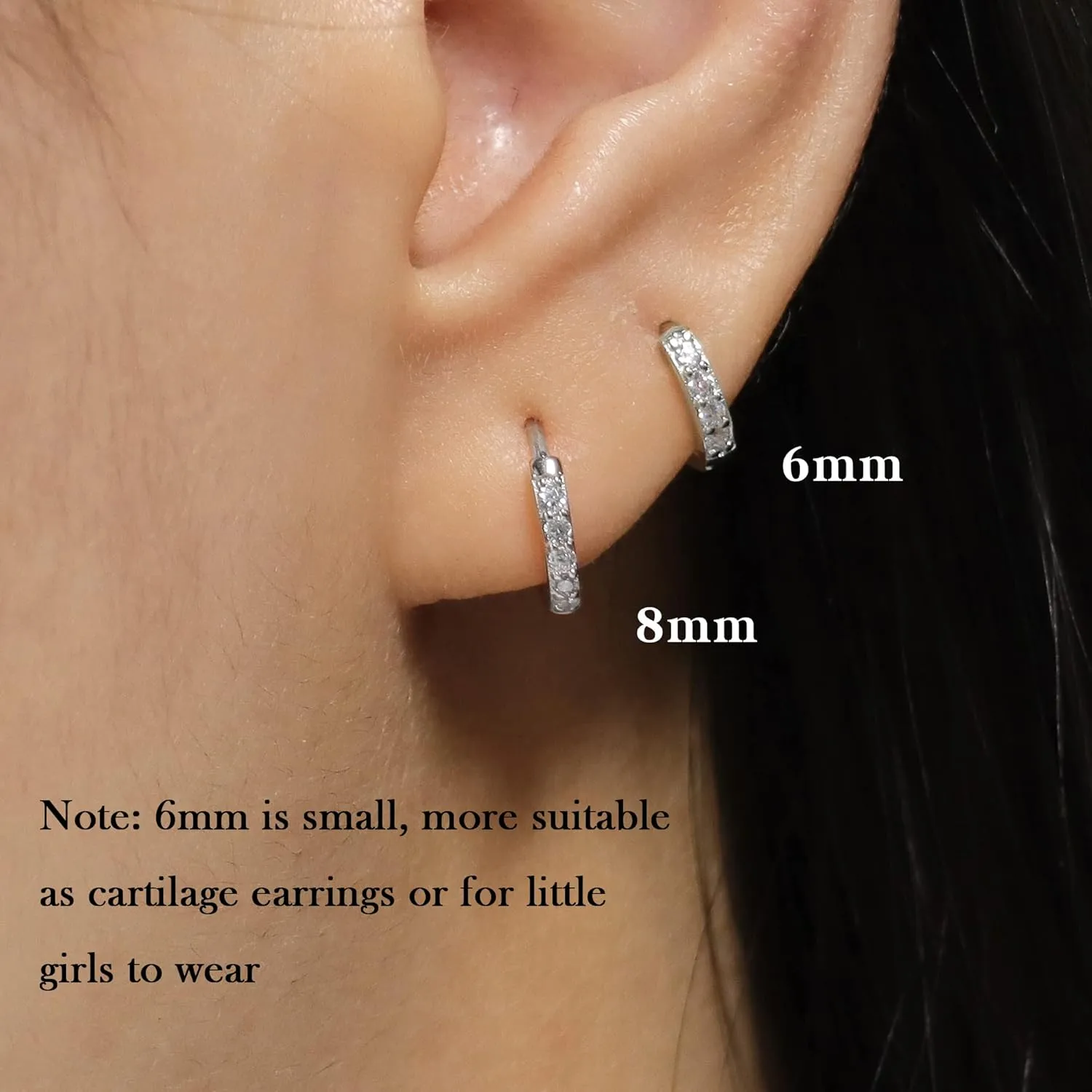 SANNYRA Hoops Earrings for Women, Small cartilage Diamond Sterling Silver Huggie Hoop Earrings, 6mm 8mm 10mm 12mm Cz Ear Studs for Men Women