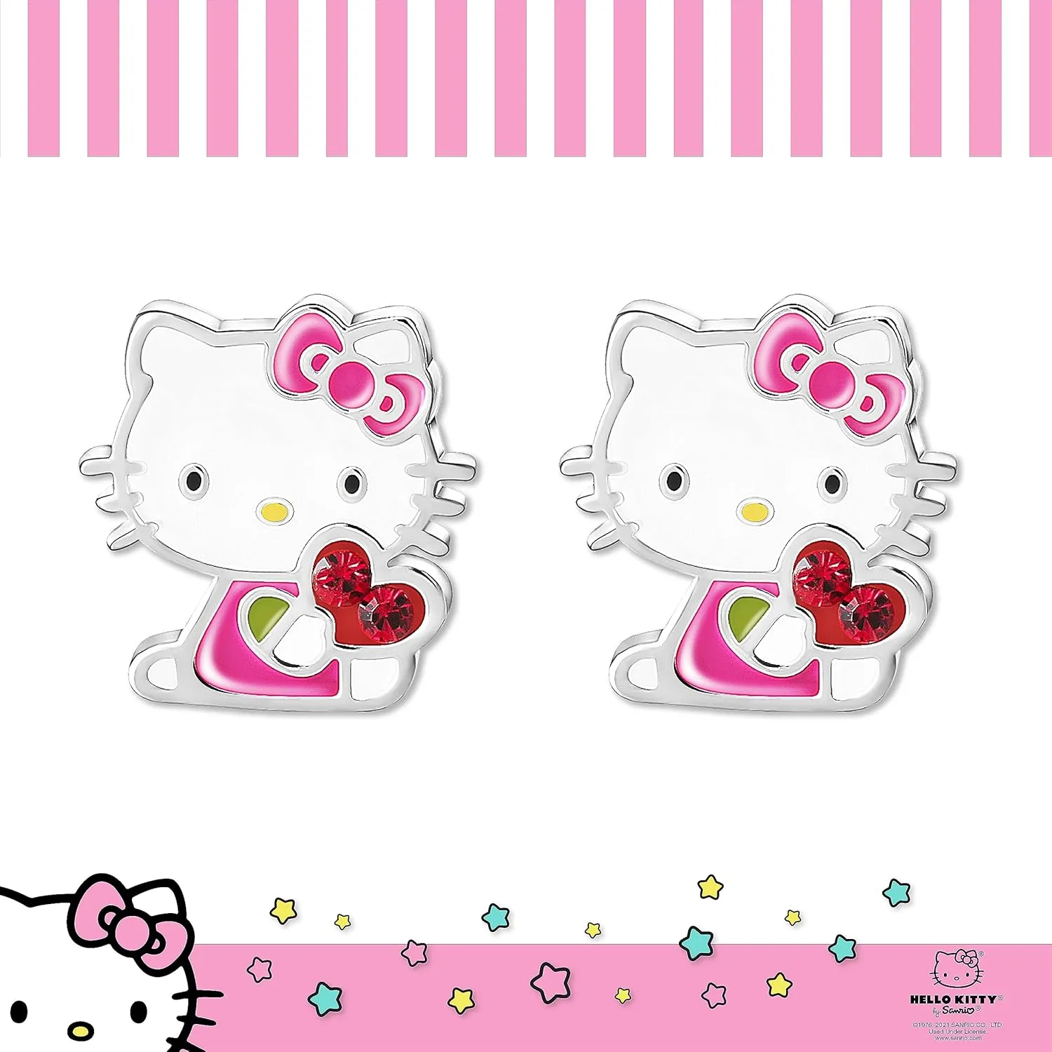 Sanrio Hello Kitty & My Melody Women's Stud Earrings Collection  Silver Flash-Plated, Enamel & Crystal Designs, Officially Licensed Jewelry