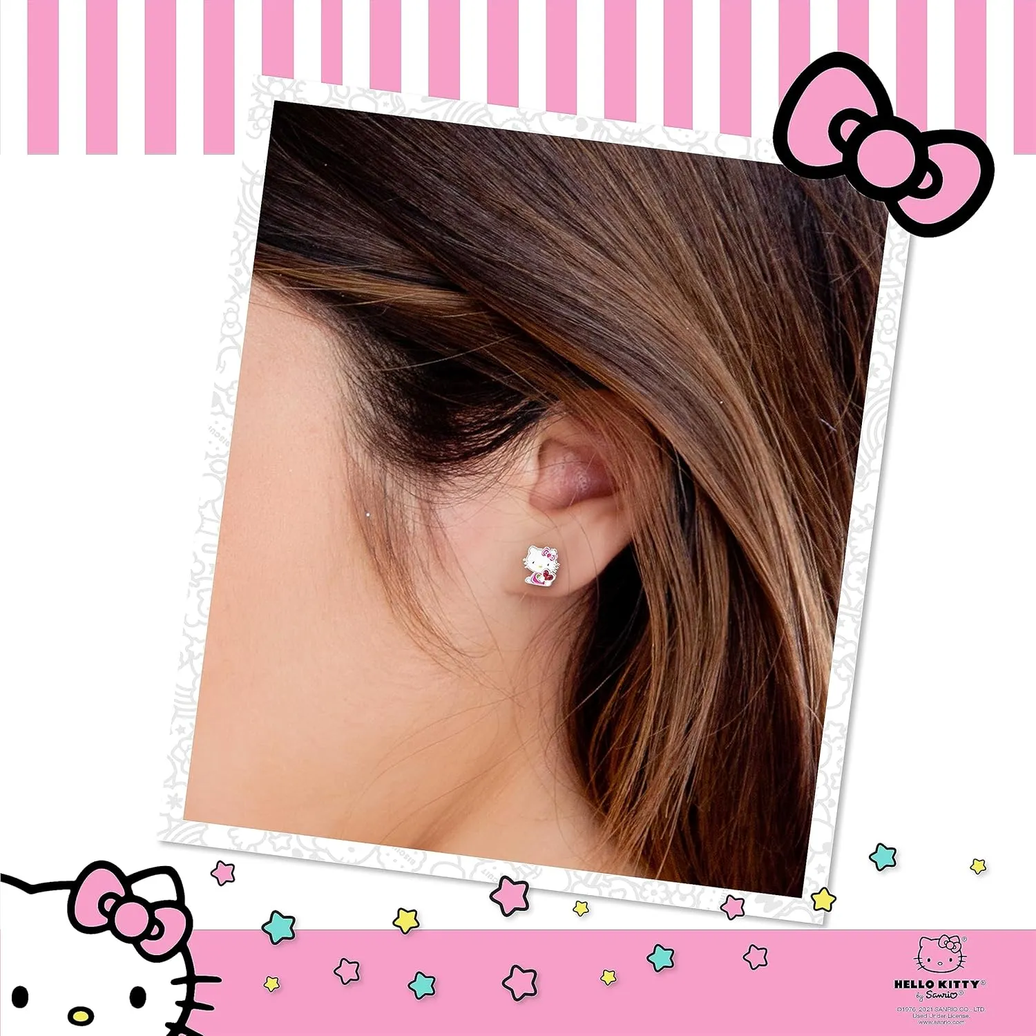 Sanrio Hello Kitty & My Melody Women's Stud Earrings Collection  Silver Flash-Plated, Enamel & Crystal Designs, Officially Licensed Jewelry
