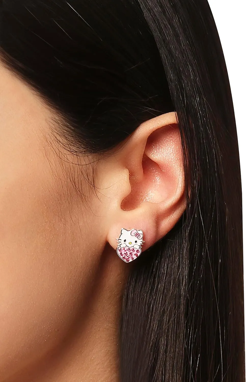 Sanrio Hello Kitty Women's Stud Earrings Collection  Silver Flash-Plated and Enamel Designs with Crystals, Officially Licensed Hello Kitty Jewelry