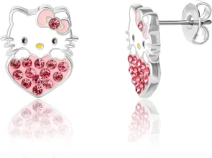 Sanrio Hello Kitty Women's Stud Earrings Collection  Silver Flash-Plated and Enamel Designs with Crystals, Officially Licensed Hello Kitty Jewelry