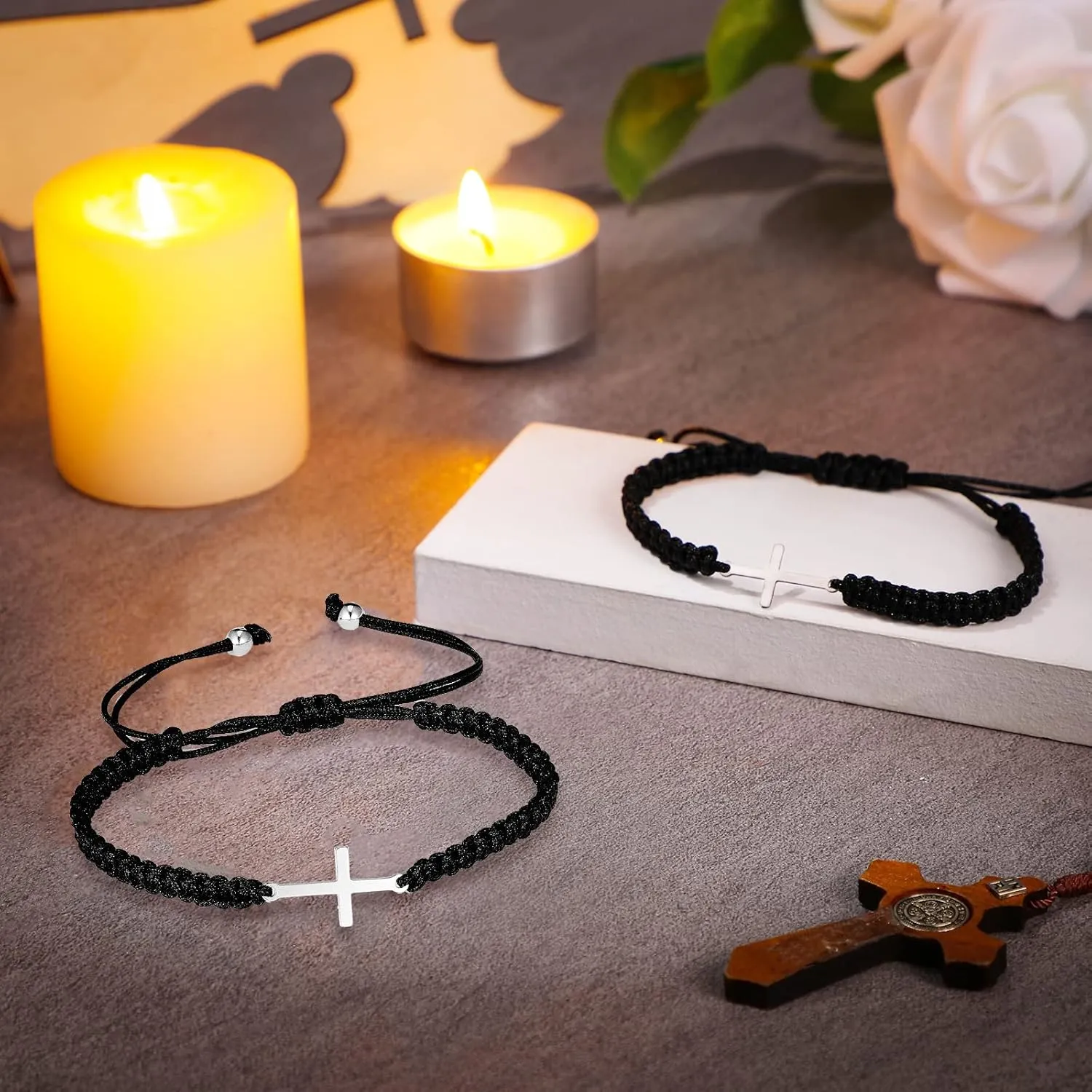 Sasylvia 100 Pcs Cross Bracelets Bulk Adjustable Christian Braided String Bracelets for Easter Graduation, Christian gift for Men, Women, Baptism, Church, Funerals, Friendship