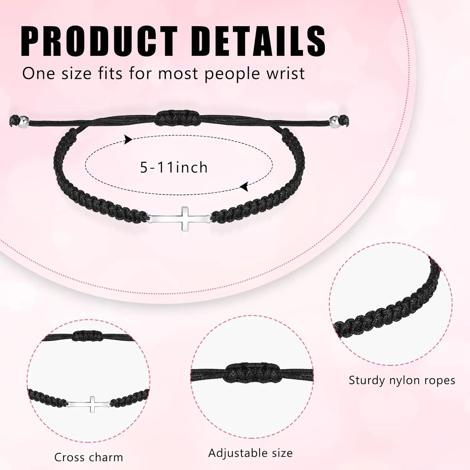 Sasylvia 100 Pcs Cross Bracelets Bulk Adjustable Christian Braided String Bracelets for Easter Graduation, Christian gift for Men, Women, Baptism, Church, Funerals, Friendship