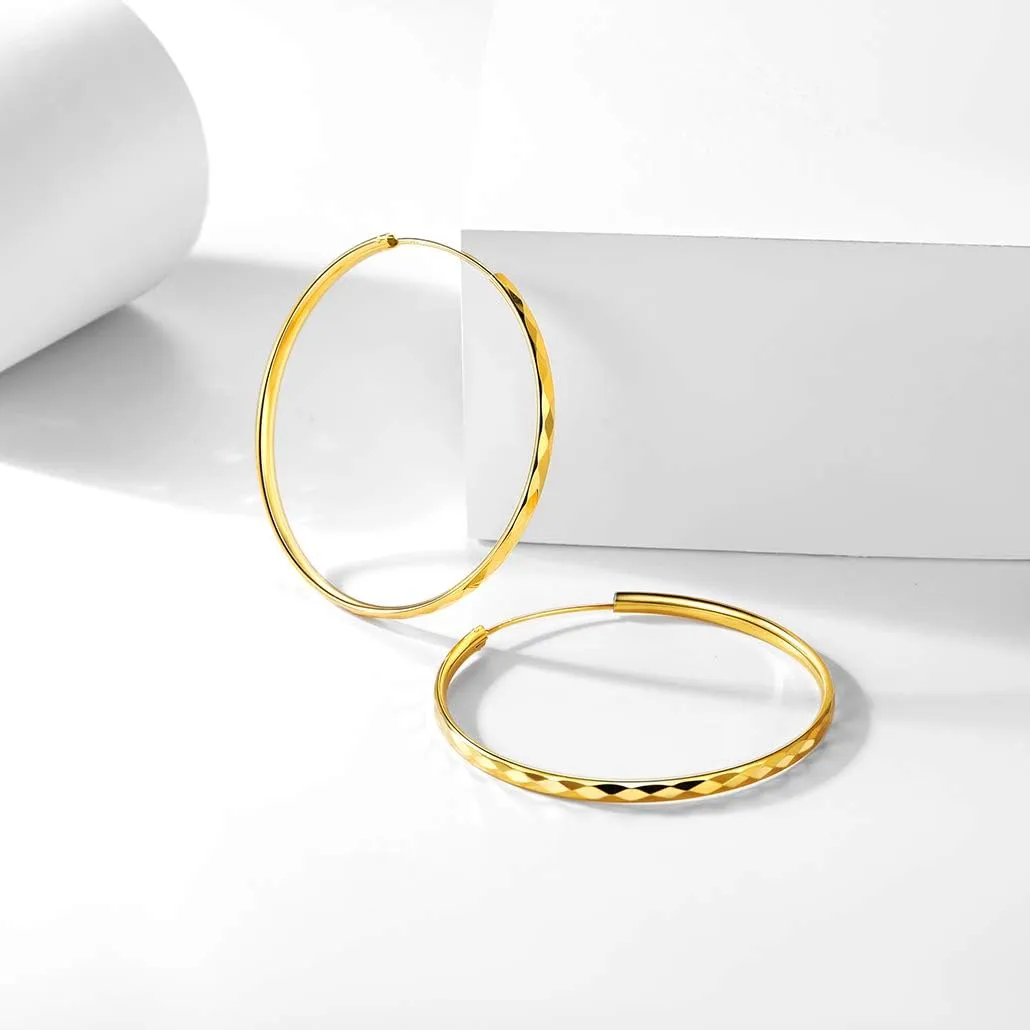 Silvora Large Sterling Silver Hoop Earrings for Women Diamond-Cut Silver Hoop Earrings Hypoallergenic Circle 3mm Thin Hoop Oversize Hoop Earrings for Girls 30/50/70mm