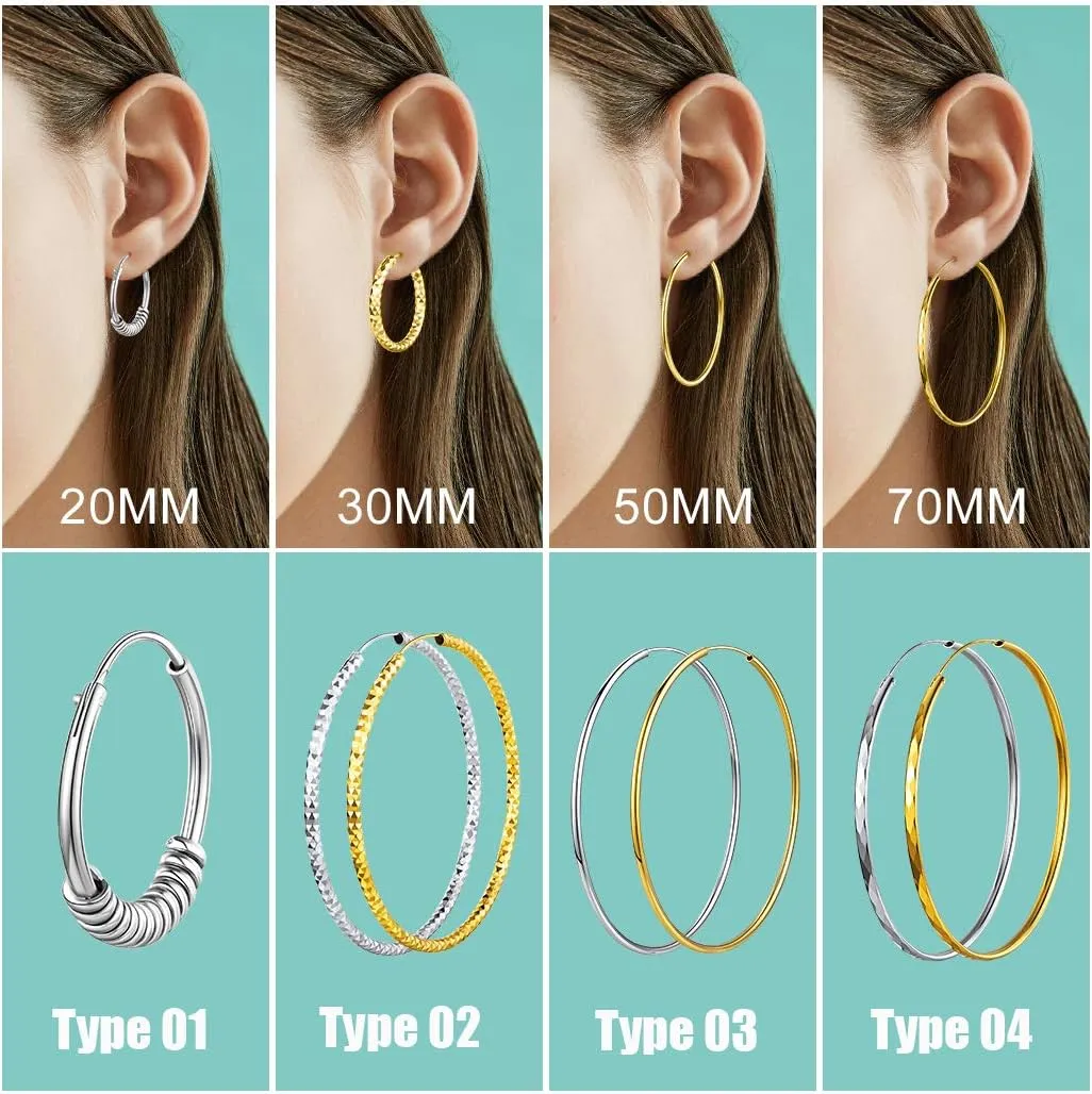 Silvora Large Sterling Silver Hoop Earrings for Women Diamond-Cut Silver Hoop Earrings Hypoallergenic Circle 3mm Thin Hoop Oversize Hoop Earrings for Girls 30/50/70mm