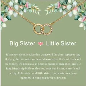 Sister Gifts, Interlocking Double Circle Rings Bracelets 19K Gold Plated, Big Sister Little Sister Gift, Christmas Day Birthday Inspirational Meaningful Gifts