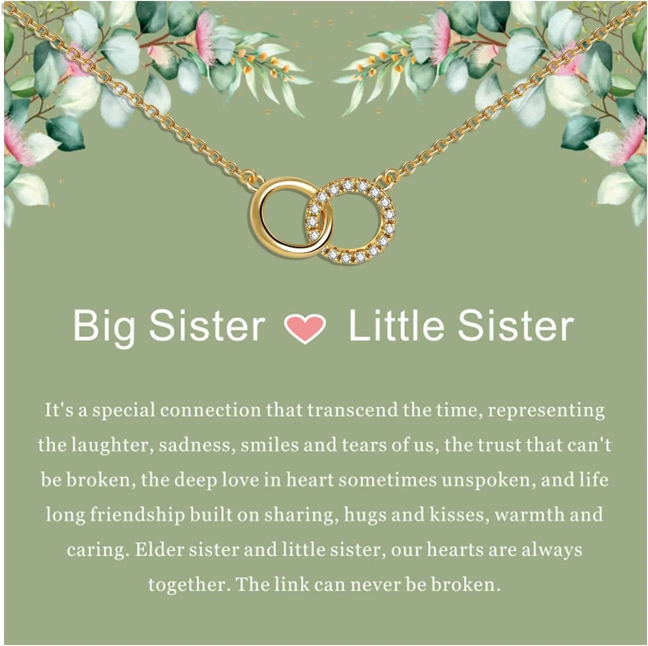 Sister Gifts, Interlocking Double Circle Rings Bracelets 19K Gold Plated, Big Sister Little Sister Gift, Christmas Day Birthday Inspirational Meaningful Gifts