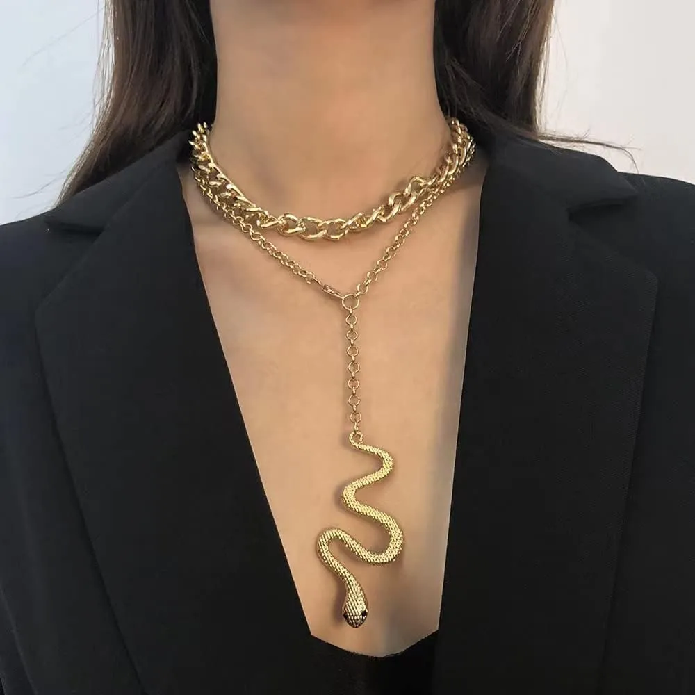 Snake Layered Chunky Necklace Dainty Snake Serpent Pendant Necklaces Gold Layered Necklace Bohemian Choker Jewelry for Women