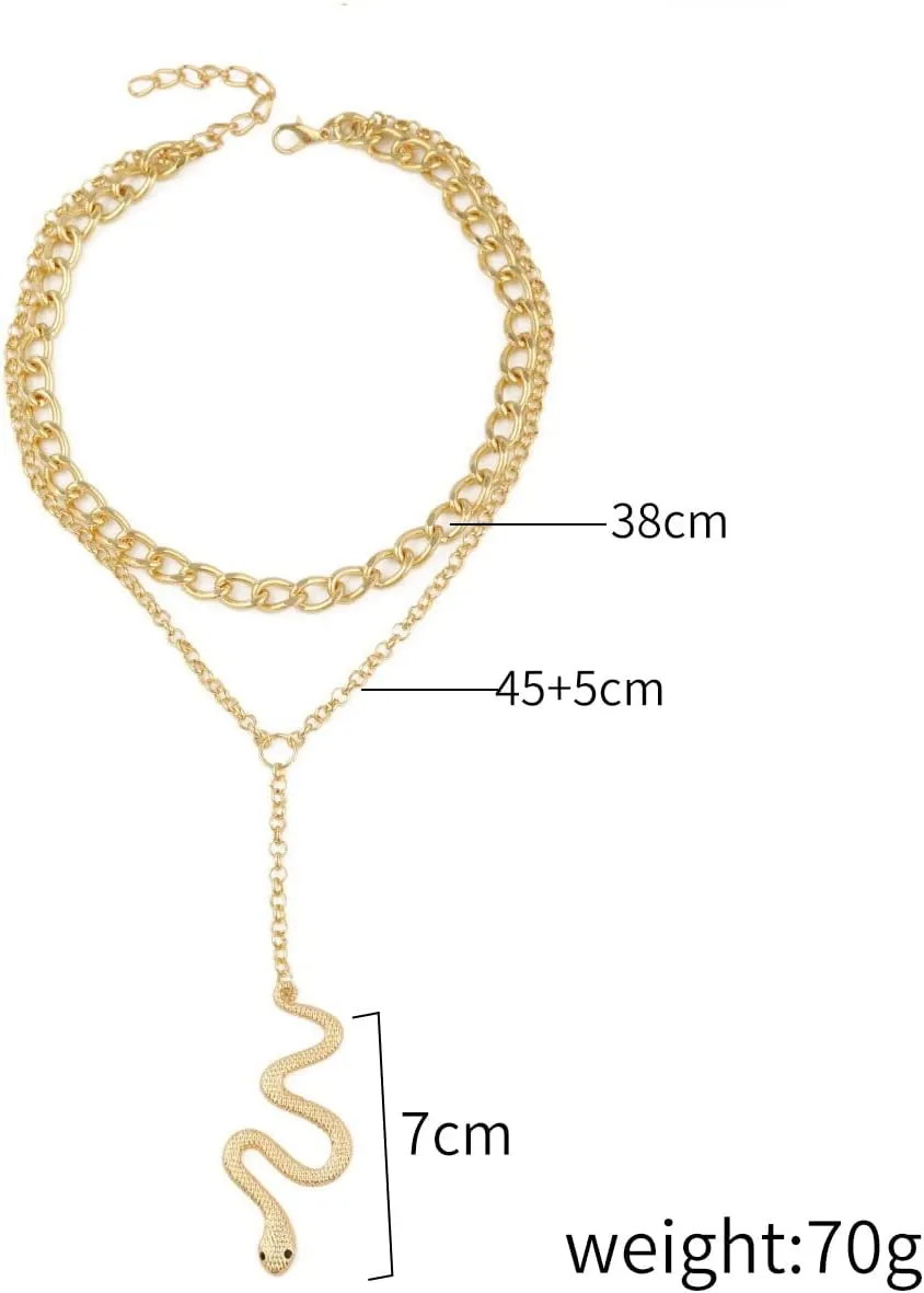 Snake Layered Chunky Necklace Dainty Snake Serpent Pendant Necklaces Gold Layered Necklace Bohemian Choker Jewelry for Women