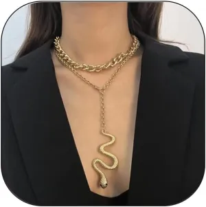 Snake Layered Chunky Necklace Dainty Snake Serpent Pendant Necklaces Gold Layered Necklace Bohemian Choker Jewelry for Women