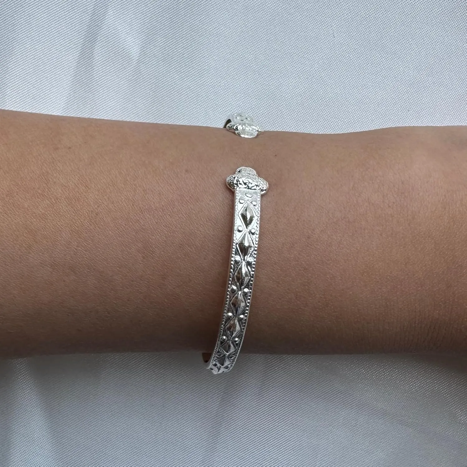 Solid .925 Sterling Silver Bangle Cuff Bracelet Large For Women Gold Plated Jewelry Stretch Bracelets Friendship Gift Birthday Gifts West Indian Bangle Flat Acorn Ends - 1 piece