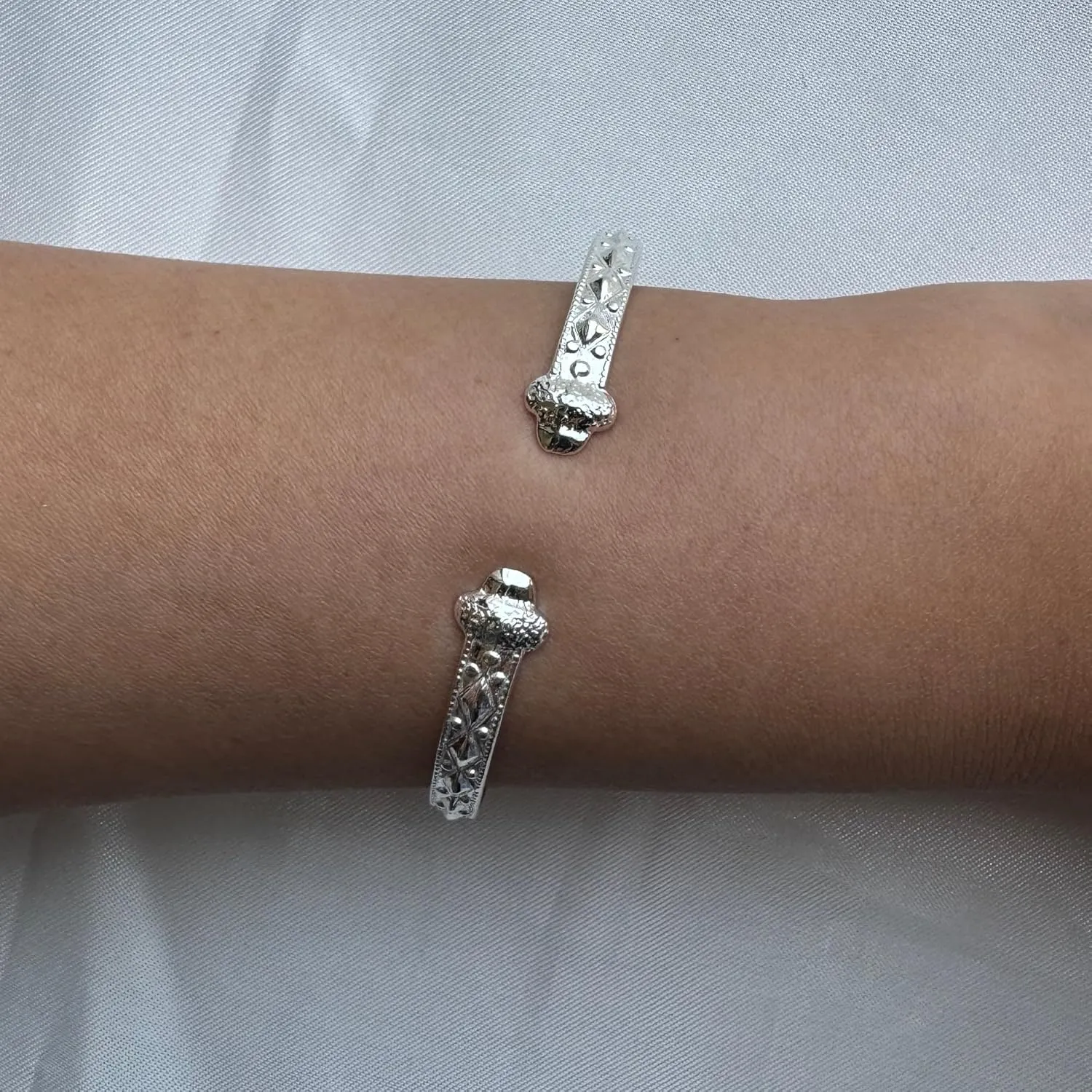 Solid .925 Sterling Silver Bangle Cuff Bracelet Large For Women Gold Plated Jewelry Stretch Bracelets Friendship Gift Birthday Gifts West Indian Bangle Flat Acorn Ends - 1 piece