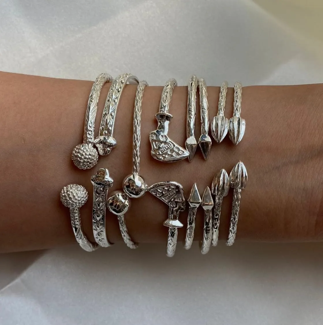 Solid .925 Sterling Silver Bangle Cuff Bracelet Large For Women Gold Plated Jewelry Stretch Bracelets Friendship Gift Birthday Gifts West Indian Bangle Flat Acorn Ends - 1 piece