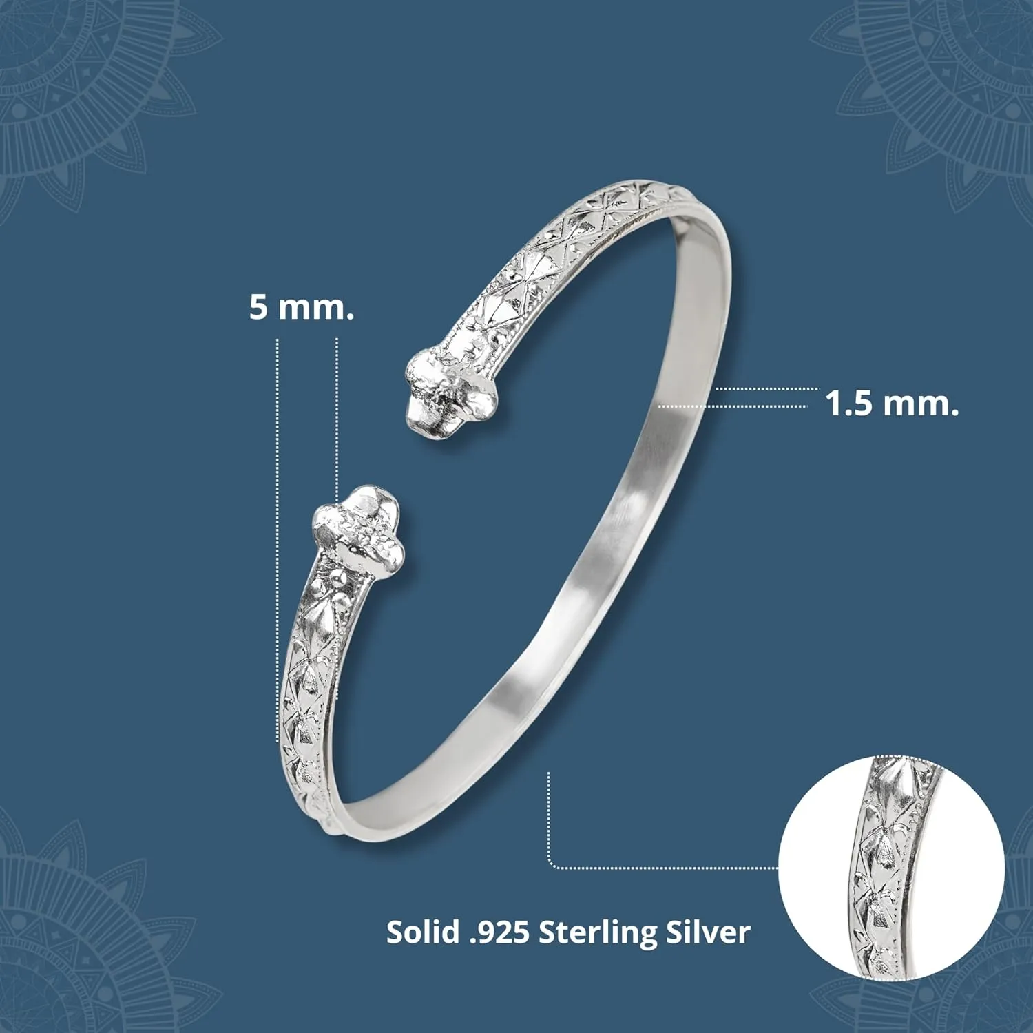 Solid .925 Sterling Silver Bangle Cuff Bracelet Large For Women Gold Plated Jewelry Stretch Bracelets Friendship Gift Birthday Gifts West Indian Bangle Flat Acorn Ends - 1 piece