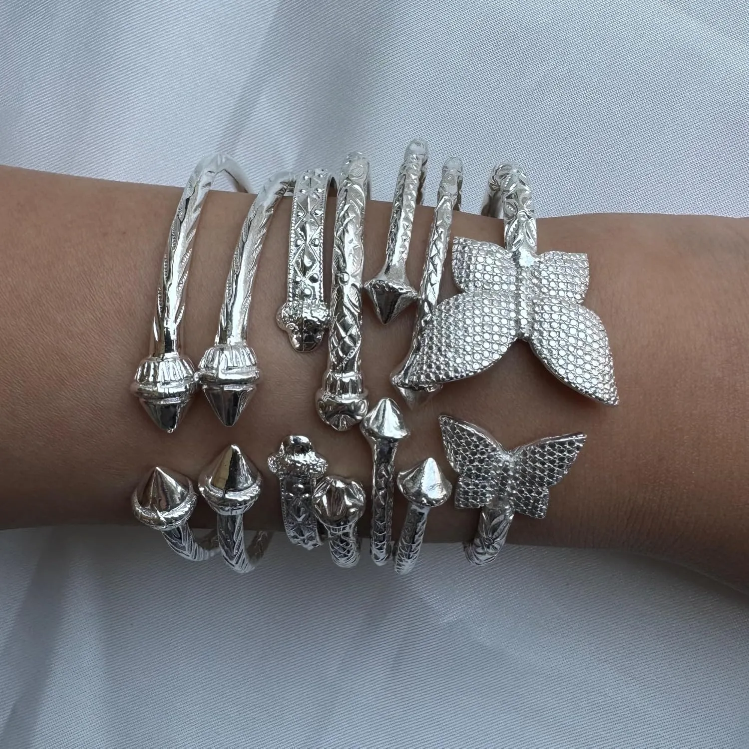 Solid .925 Sterling Silver Bangle Cuff Bracelet Large For Women Gold Plated Jewelry Stretch Bracelets Friendship Gift Birthday Gifts West Indian Bangle Flat Acorn Ends - 1 piece